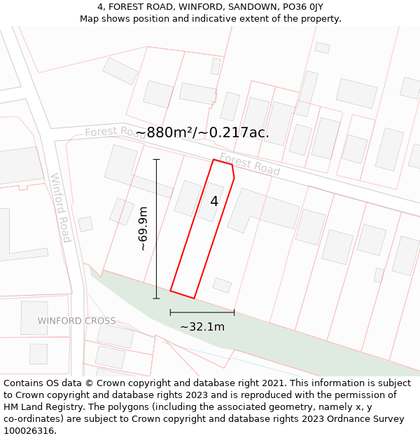 4, FOREST ROAD, WINFORD, SANDOWN, PO36 0JY: Plot and title map