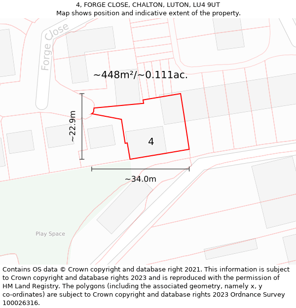 4, FORGE CLOSE, CHALTON, LUTON, LU4 9UT: Plot and title map