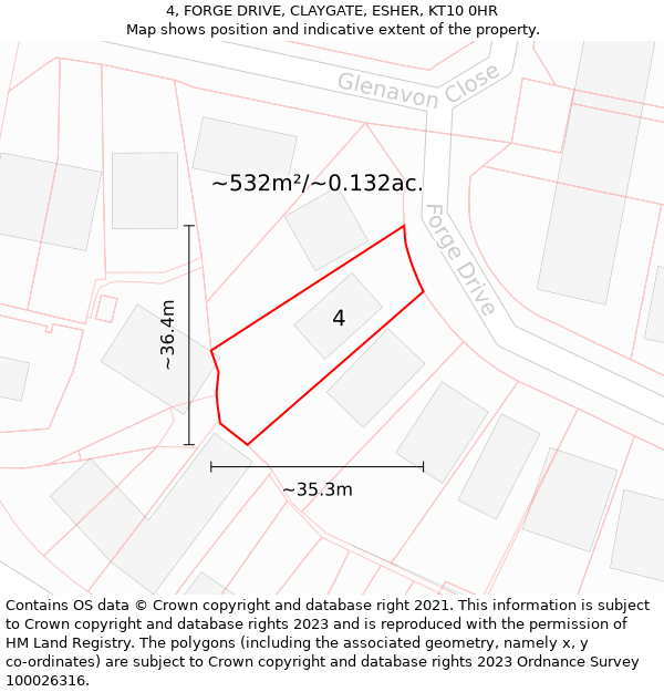 4, FORGE DRIVE, CLAYGATE, ESHER, KT10 0HR: Plot and title map