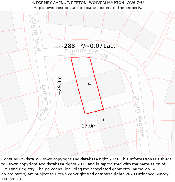 4, FORMBY AVENUE, PERTON, WOLVERHAMPTON, WV6 7YU: Plot and title map