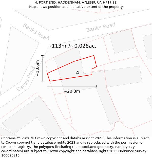 4, FORT END, HADDENHAM, AYLESBURY, HP17 8EJ: Plot and title map