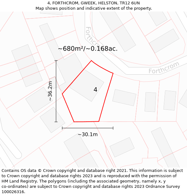 4, FORTHCROM, GWEEK, HELSTON, TR12 6UN: Plot and title map