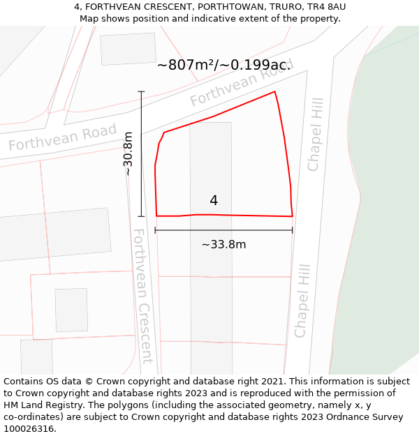 4, FORTHVEAN CRESCENT, PORTHTOWAN, TRURO, TR4 8AU: Plot and title map