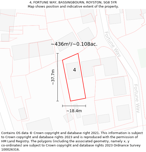 4, FORTUNE WAY, BASSINGBOURN, ROYSTON, SG8 5YR: Plot and title map