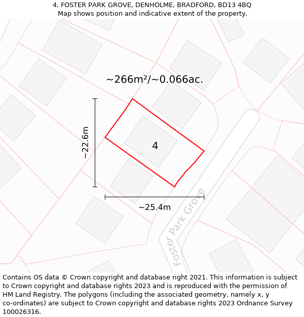 4, FOSTER PARK GROVE, DENHOLME, BRADFORD, BD13 4BQ: Plot and title map