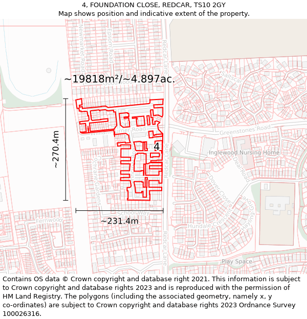 4, FOUNDATION CLOSE, REDCAR, TS10 2GY: Plot and title map