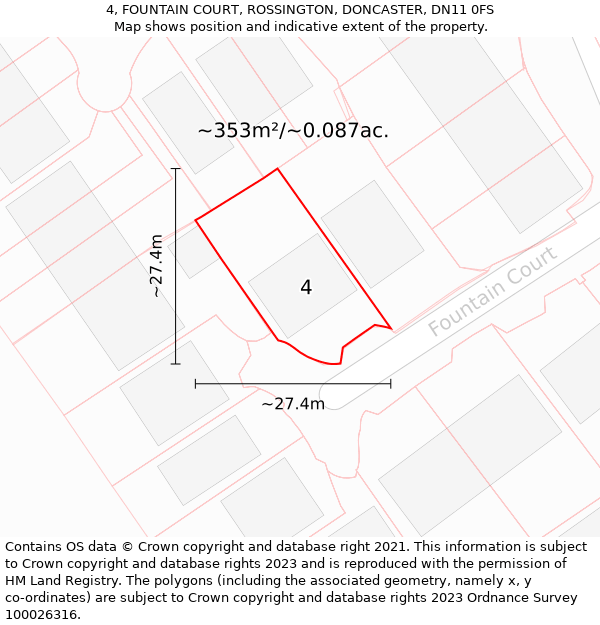 4, FOUNTAIN COURT, ROSSINGTON, DONCASTER, DN11 0FS: Plot and title map