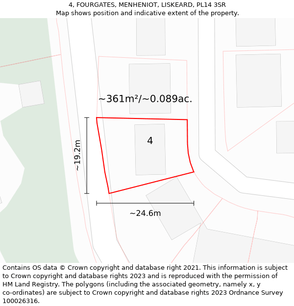 4, FOURGATES, MENHENIOT, LISKEARD, PL14 3SR: Plot and title map