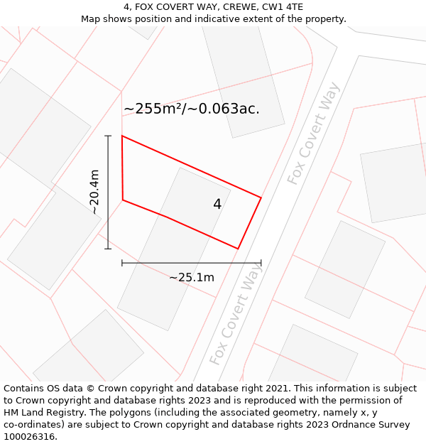 4, FOX COVERT WAY, CREWE, CW1 4TE: Plot and title map