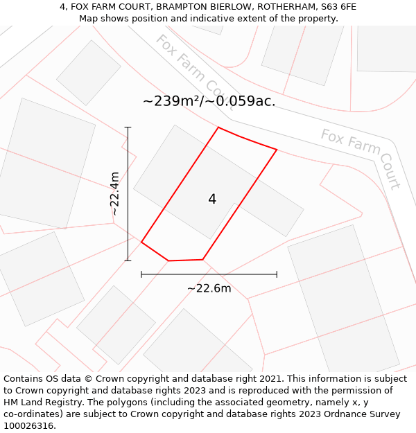 4, FOX FARM COURT, BRAMPTON BIERLOW, ROTHERHAM, S63 6FE: Plot and title map