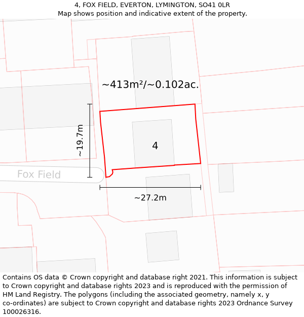 4, FOX FIELD, EVERTON, LYMINGTON, SO41 0LR: Plot and title map