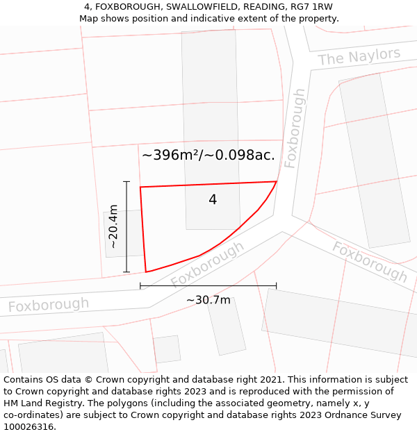 4, FOXBOROUGH, SWALLOWFIELD, READING, RG7 1RW: Plot and title map