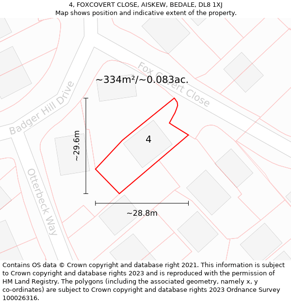 4, FOXCOVERT CLOSE, AISKEW, BEDALE, DL8 1XJ: Plot and title map