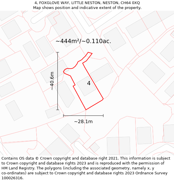 4, FOXGLOVE WAY, LITTLE NESTON, NESTON, CH64 0XQ: Plot and title map