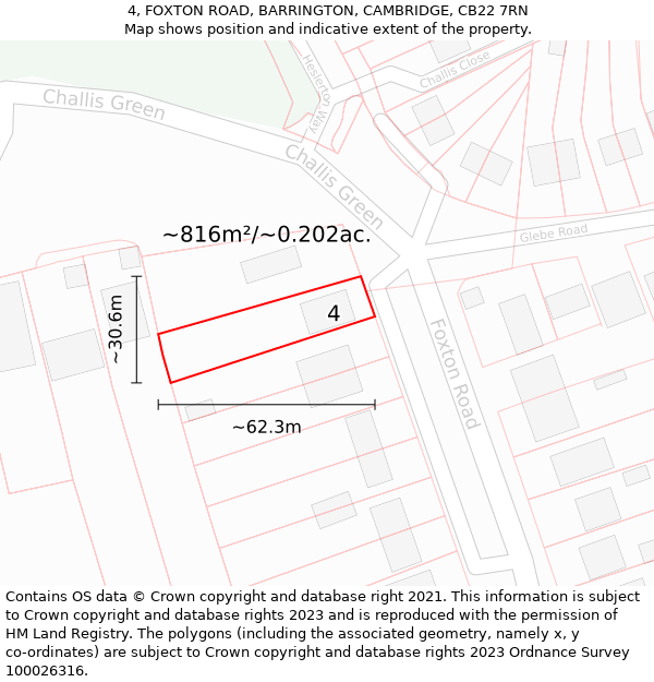 4, FOXTON ROAD, BARRINGTON, CAMBRIDGE, CB22 7RN: Plot and title map