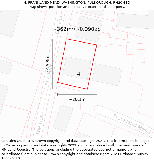 4, FRANKLAND MEAD, WASHINGTON, PULBOROUGH, RH20 4BD: Plot and title map