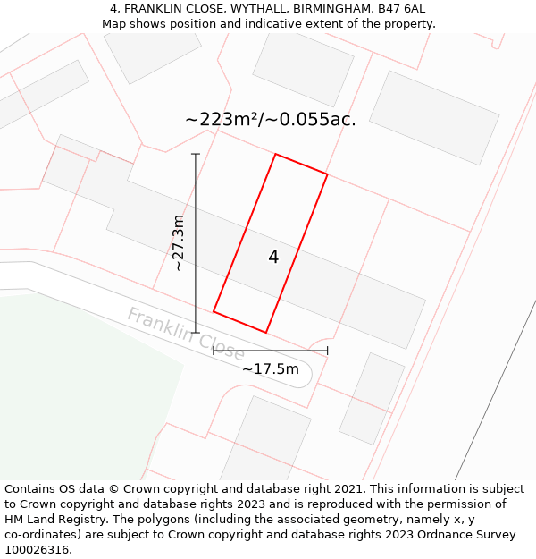 4, FRANKLIN CLOSE, WYTHALL, BIRMINGHAM, B47 6AL: Plot and title map