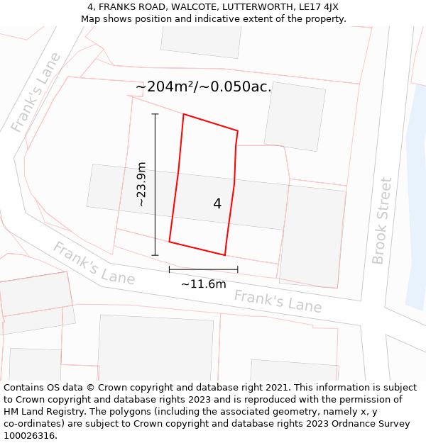 4, FRANKS ROAD, WALCOTE, LUTTERWORTH, LE17 4JX: Plot and title map