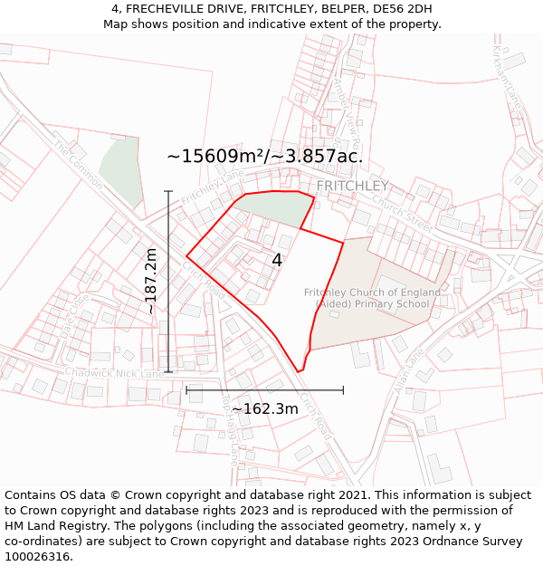 4, FRECHEVILLE DRIVE, FRITCHLEY, BELPER, DE56 2DH: Plot and title map