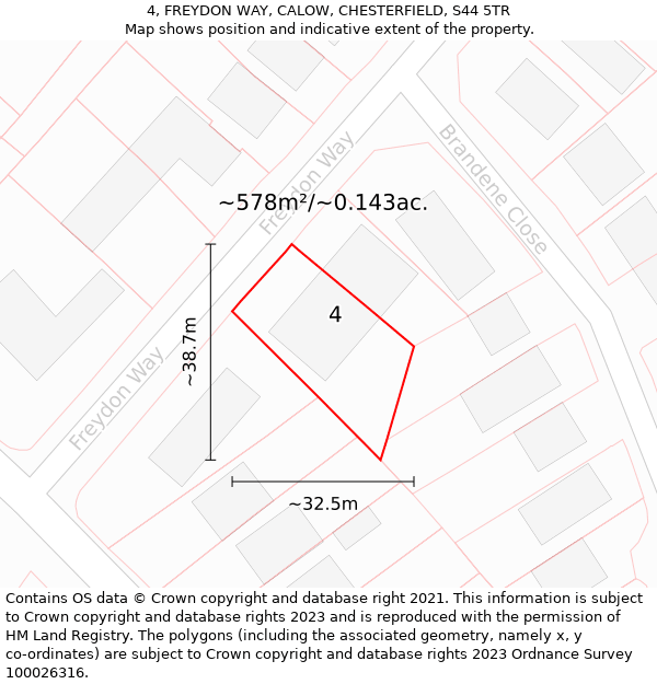 4, FREYDON WAY, CALOW, CHESTERFIELD, S44 5TR: Plot and title map