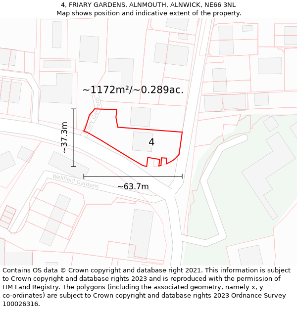 4, FRIARY GARDENS, ALNMOUTH, ALNWICK, NE66 3NL: Plot and title map