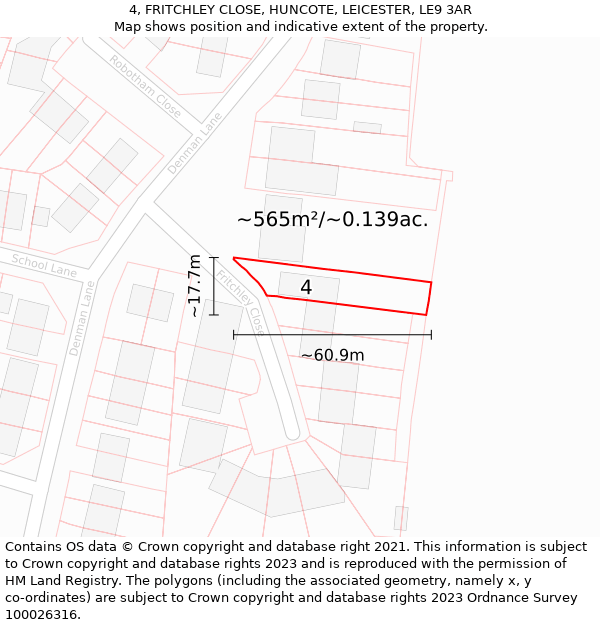 4, FRITCHLEY CLOSE, HUNCOTE, LEICESTER, LE9 3AR: Plot and title map