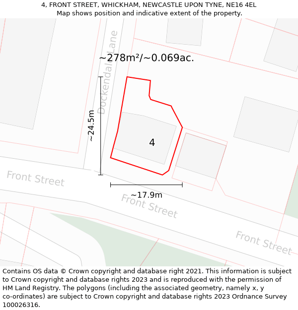 4, FRONT STREET, WHICKHAM, NEWCASTLE UPON TYNE, NE16 4EL: Plot and title map