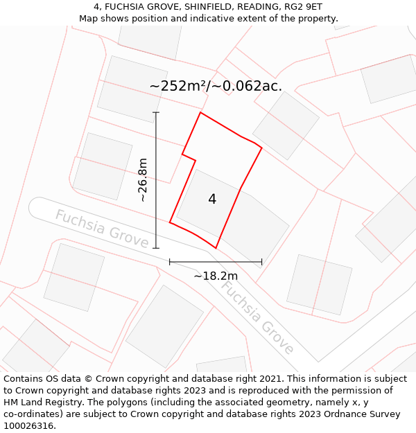 4, FUCHSIA GROVE, SHINFIELD, READING, RG2 9ET: Plot and title map