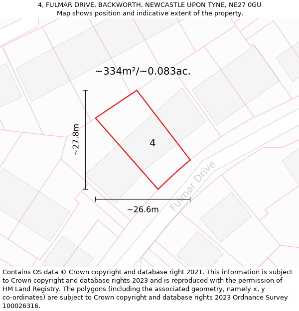 4, FULMAR DRIVE, BACKWORTH, NEWCASTLE UPON TYNE, NE27 0GU: Plot and title map