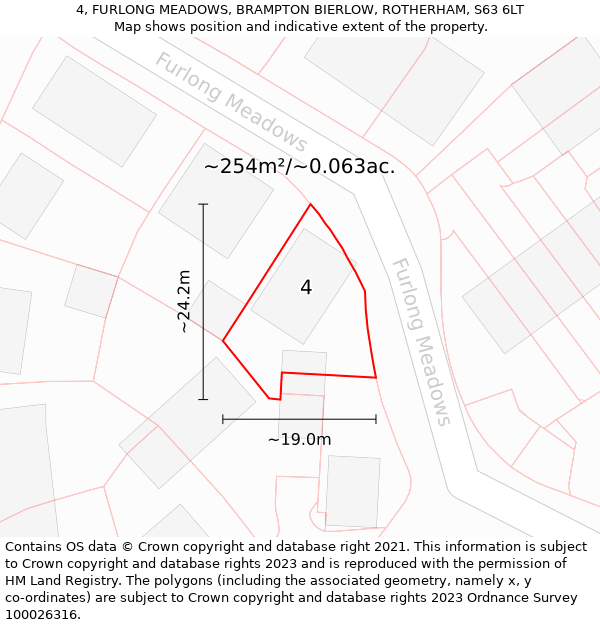 4, FURLONG MEADOWS, BRAMPTON BIERLOW, ROTHERHAM, S63 6LT: Plot and title map