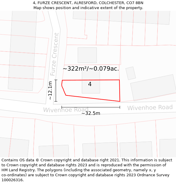 4, FURZE CRESCENT, ALRESFORD, COLCHESTER, CO7 8BN: Plot and title map