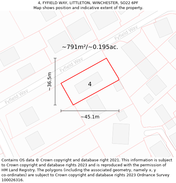 4, FYFIELD WAY, LITTLETON, WINCHESTER, SO22 6PF: Plot and title map