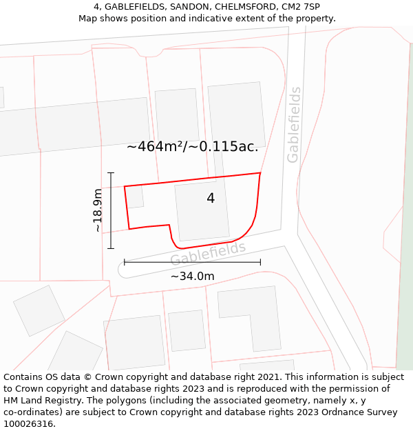 4, GABLEFIELDS, SANDON, CHELMSFORD, CM2 7SP: Plot and title map