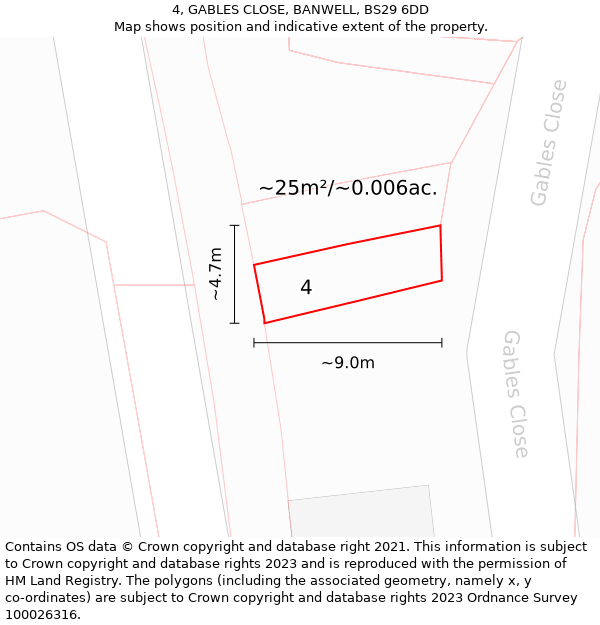 4, GABLES CLOSE, BANWELL, BS29 6DD: Plot and title map