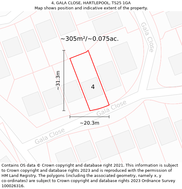 4, GALA CLOSE, HARTLEPOOL, TS25 1GA: Plot and title map