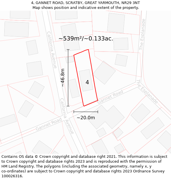 4, GANNET ROAD, SCRATBY, GREAT YARMOUTH, NR29 3NT: Plot and title map