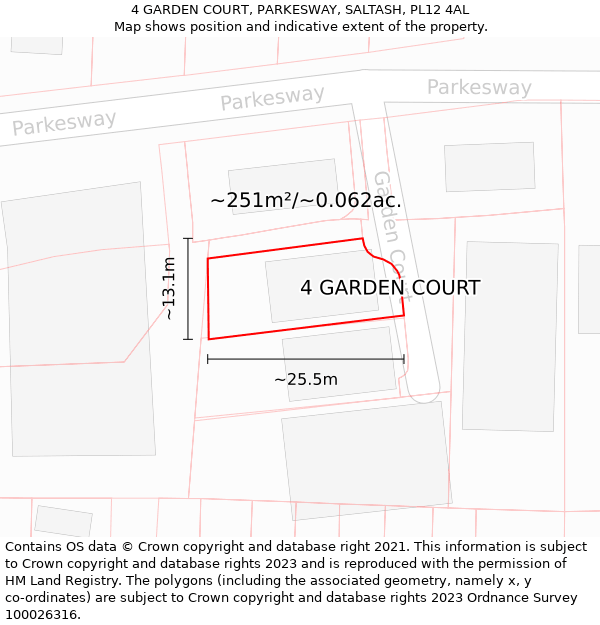 4 GARDEN COURT, PARKESWAY, SALTASH, PL12 4AL: Plot and title map