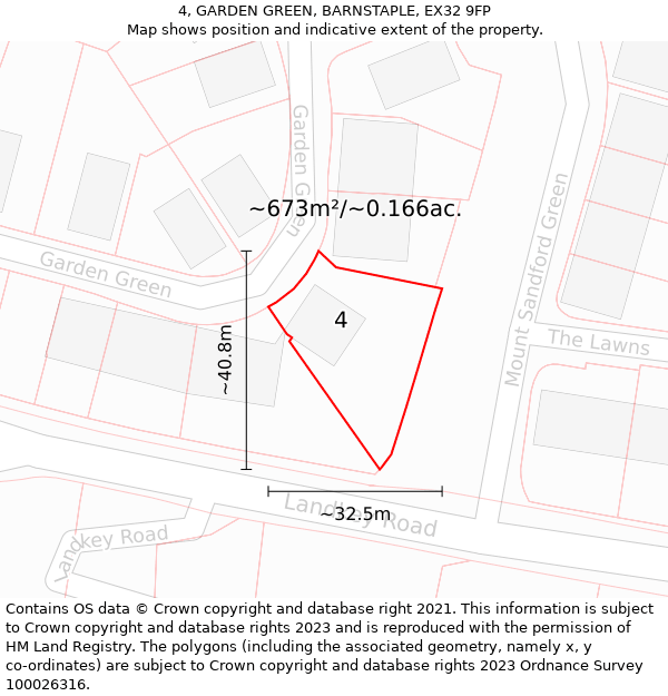 4, GARDEN GREEN, BARNSTAPLE, EX32 9FP: Plot and title map