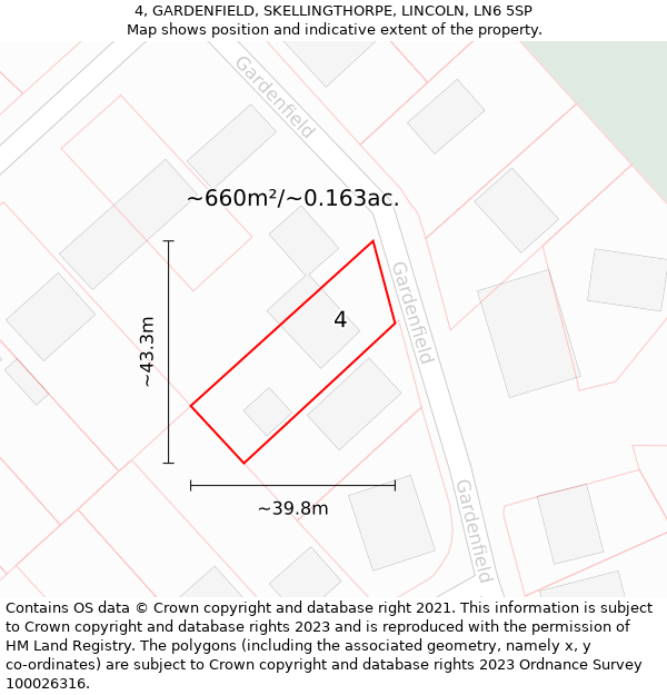 4, GARDENFIELD, SKELLINGTHORPE, LINCOLN, LN6 5SP: Plot and title map