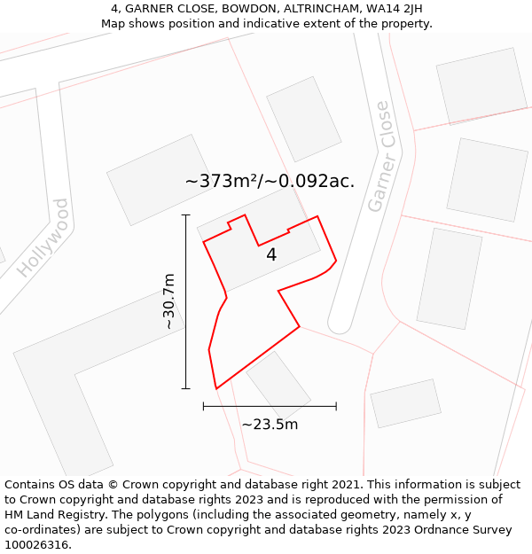 4, GARNER CLOSE, BOWDON, ALTRINCHAM, WA14 2JH: Plot and title map