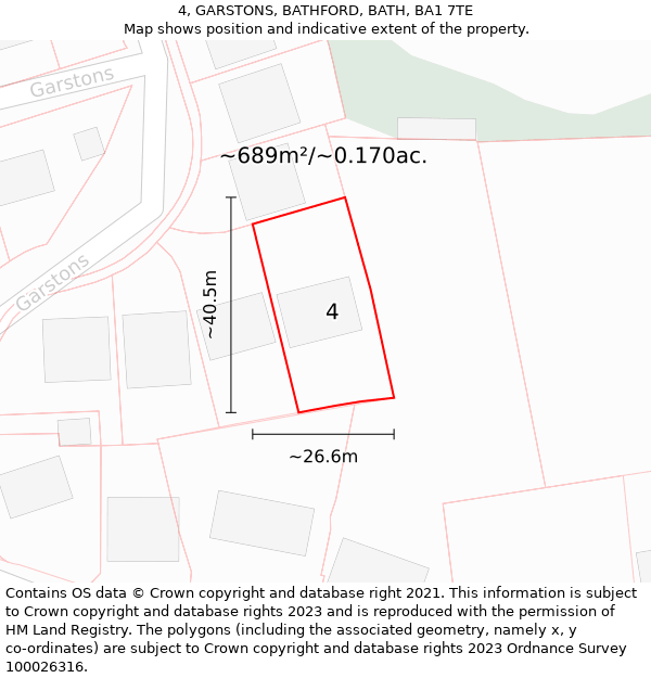 4, GARSTONS, BATHFORD, BATH, BA1 7TE: Plot and title map