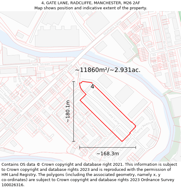 4, GATE LANE, RADCLIFFE, MANCHESTER, M26 2AF: Plot and title map