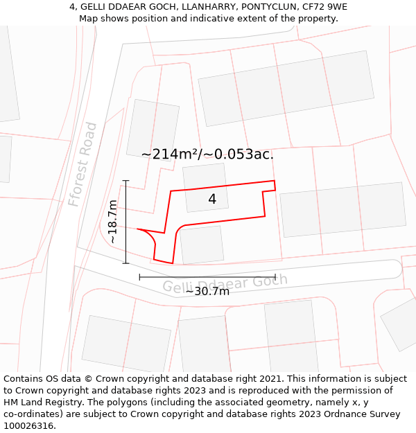 4, GELLI DDAEAR GOCH, LLANHARRY, PONTYCLUN, CF72 9WE: Plot and title map