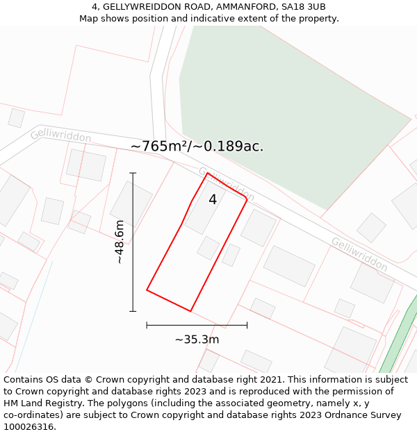 4, GELLYWREIDDON ROAD, AMMANFORD, SA18 3UB: Plot and title map