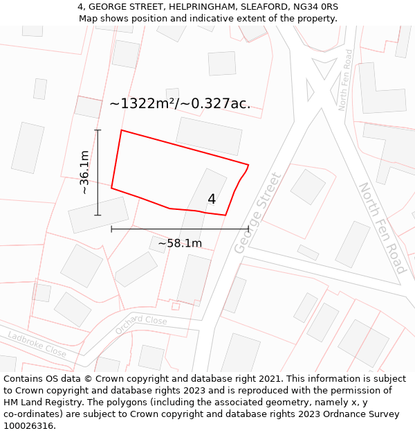 4, GEORGE STREET, HELPRINGHAM, SLEAFORD, NG34 0RS: Plot and title map