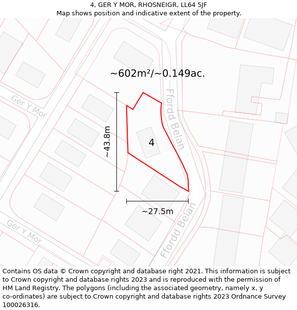 4, GER Y MOR, RHOSNEIGR, LL64 5JF: Plot and title map