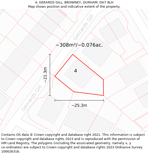 4, GERARDS GILL, BROWNEY, DURHAM, DH7 8LH: Plot and title map