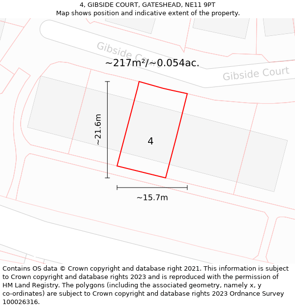 4, GIBSIDE COURT, GATESHEAD, NE11 9PT: Plot and title map