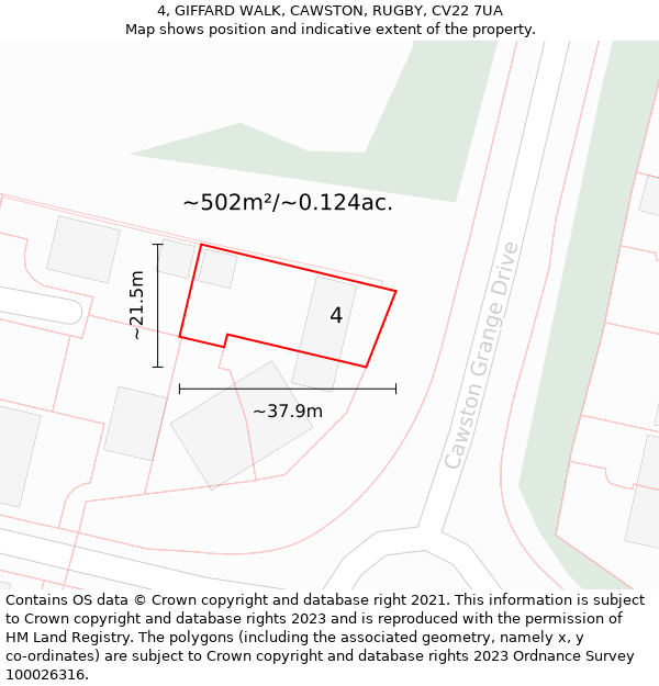 4, GIFFARD WALK, CAWSTON, RUGBY, CV22 7UA: Plot and title map