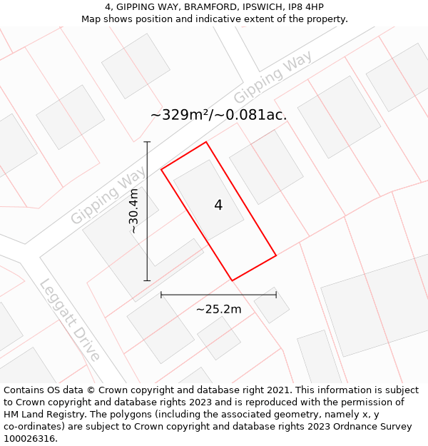 4, GIPPING WAY, BRAMFORD, IPSWICH, IP8 4HP: Plot and title map